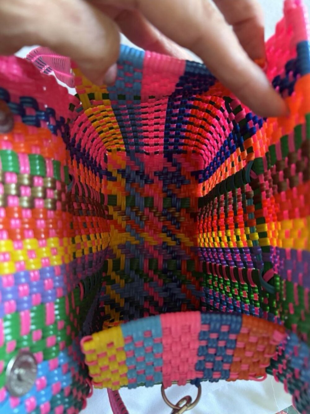 Multicolor Woven Tote Bag - Vibrant Pink Accent (MISSING STRAP) - Picture 6 of 13